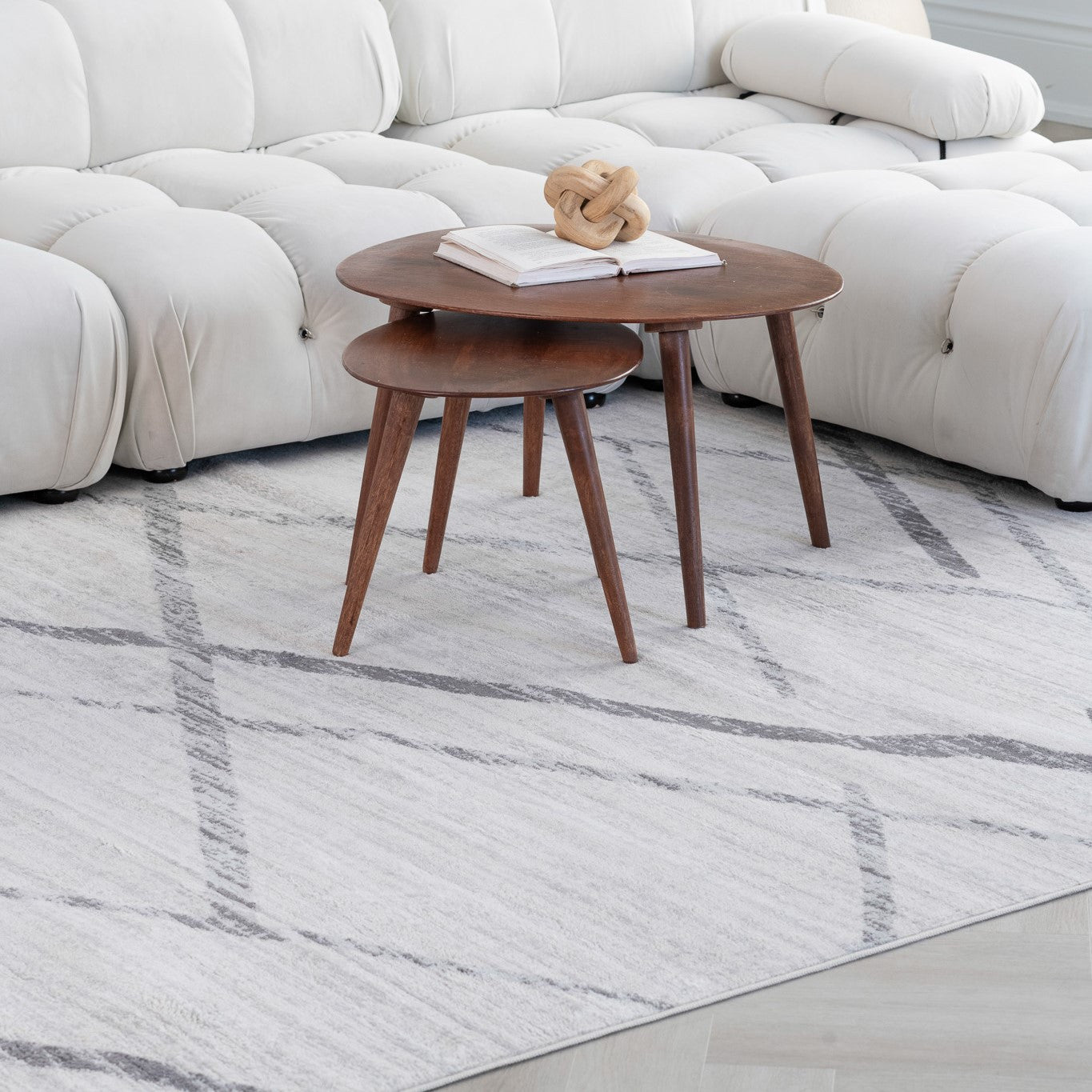 20' Gray And Ivory Geometric Runner Rug-Area Rugs-DECOROLALA