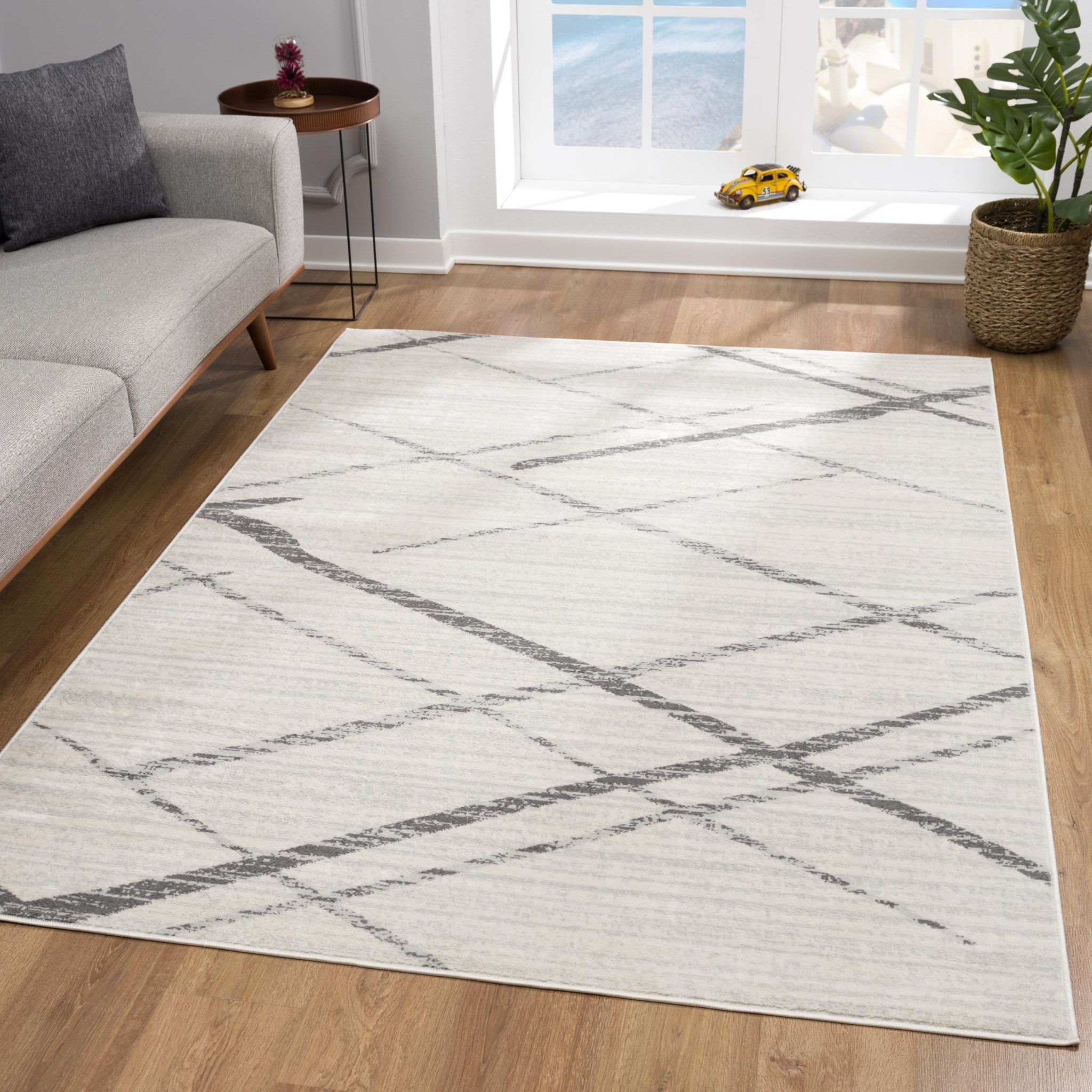 20' Gray And Ivory Geometric Runner Rug-Area Rugs-DECOROLALA