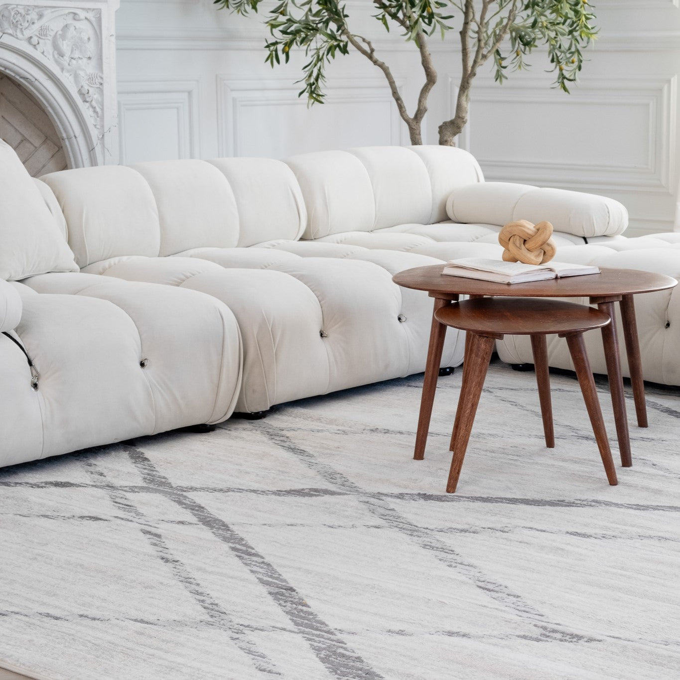 20' Gray And Ivory Geometric Runner Rug-Area Rugs-DECOROLALA