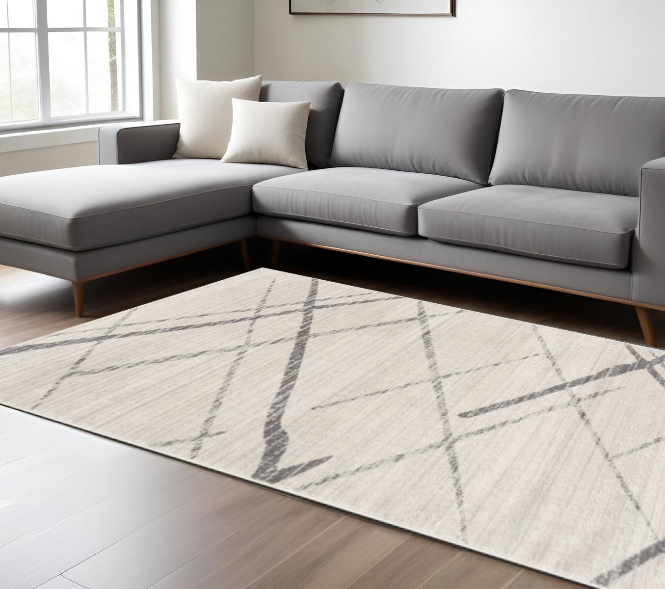 20' Gray And Ivory Geometric Runner Rug-Area Rugs-DECOROLALA