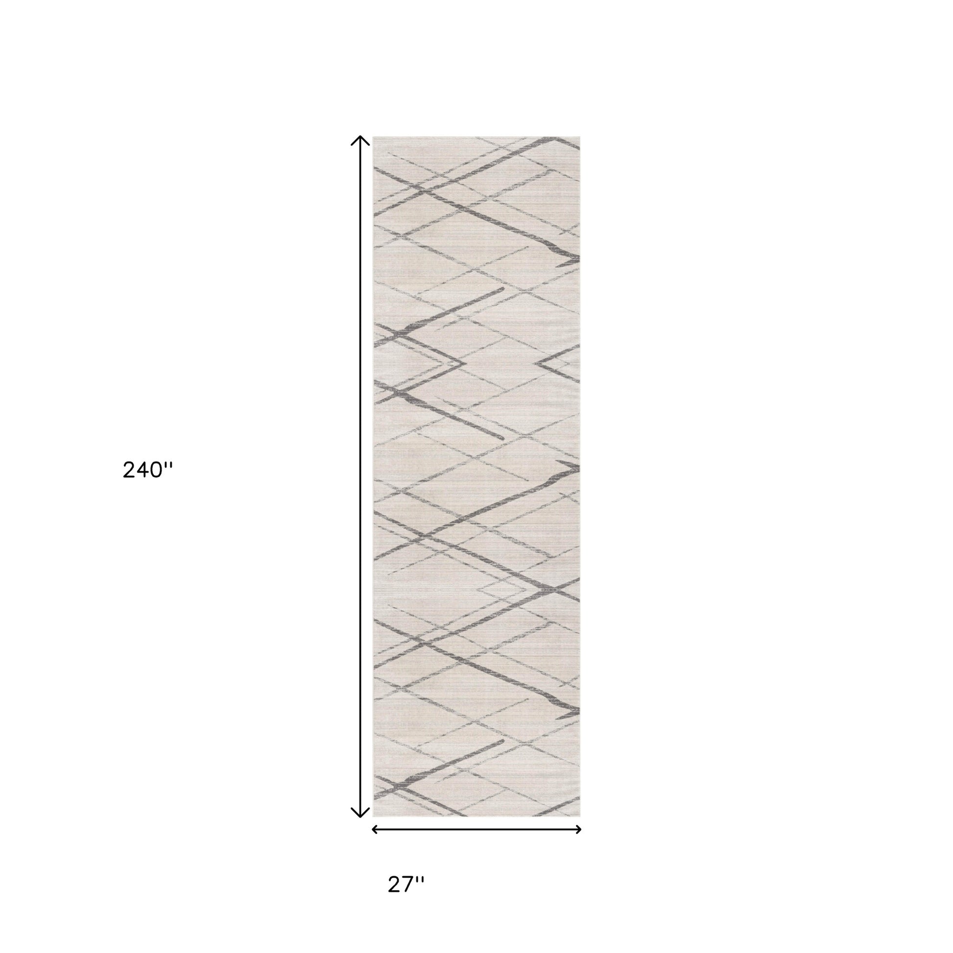 20' Gray And Ivory Geometric Runner Rug-Area Rugs-DECOROLALA
