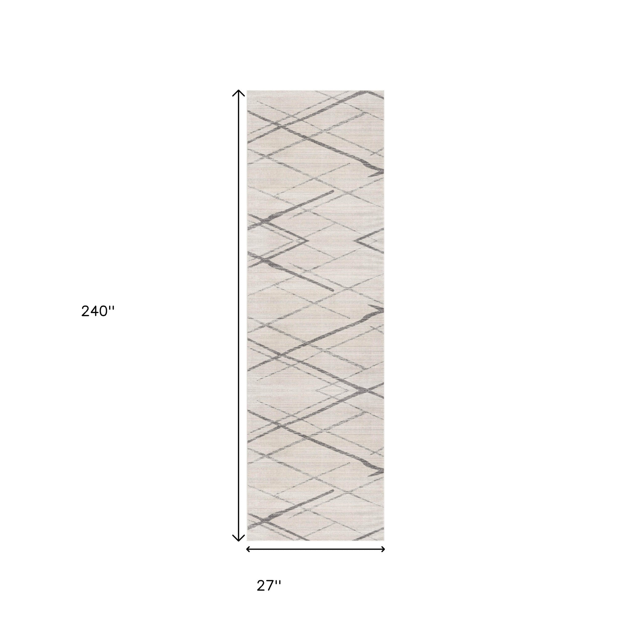 20' Gray And Ivory Geometric Runner Rug-Area Rugs-DECOROLALA