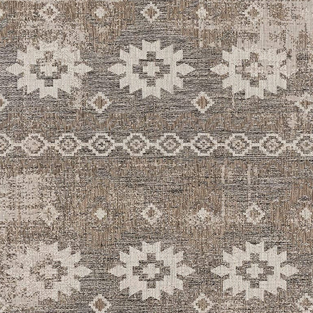 20' Gray And Ivory Ikat Runner Rug-Area Rugs-DECOROLALA