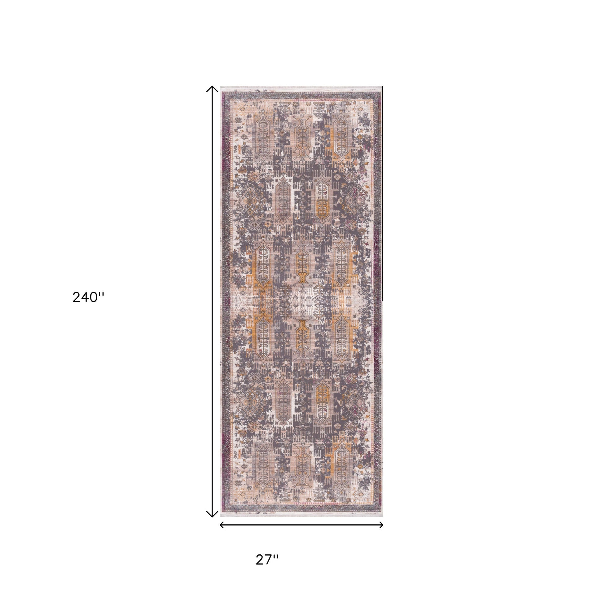 20' Gray And Ivory Oriental Runner Rug-Area Rugs-DECOROLALA