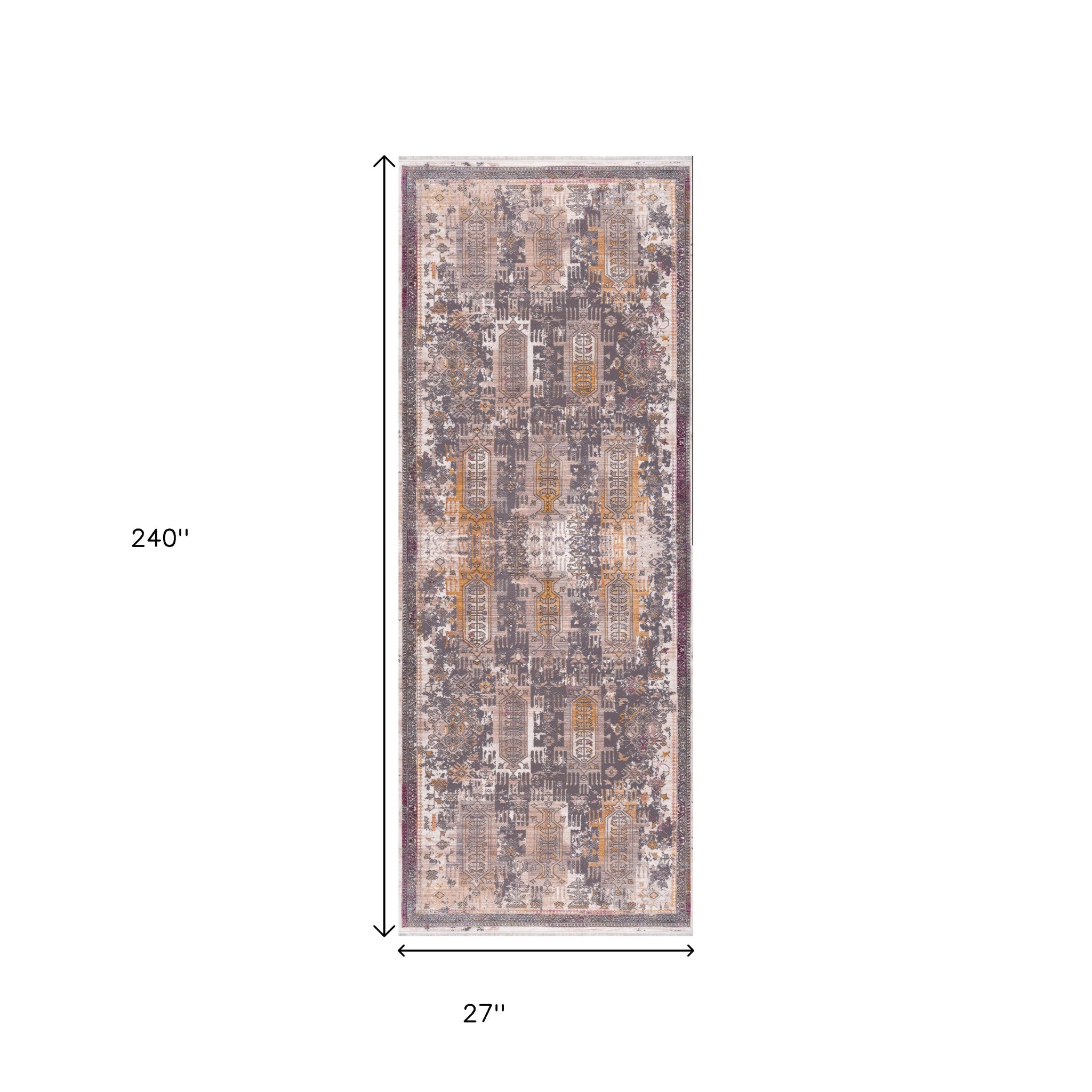 20' Gray And Ivory Oriental Runner Rug-Area Rugs-DECOROLALA