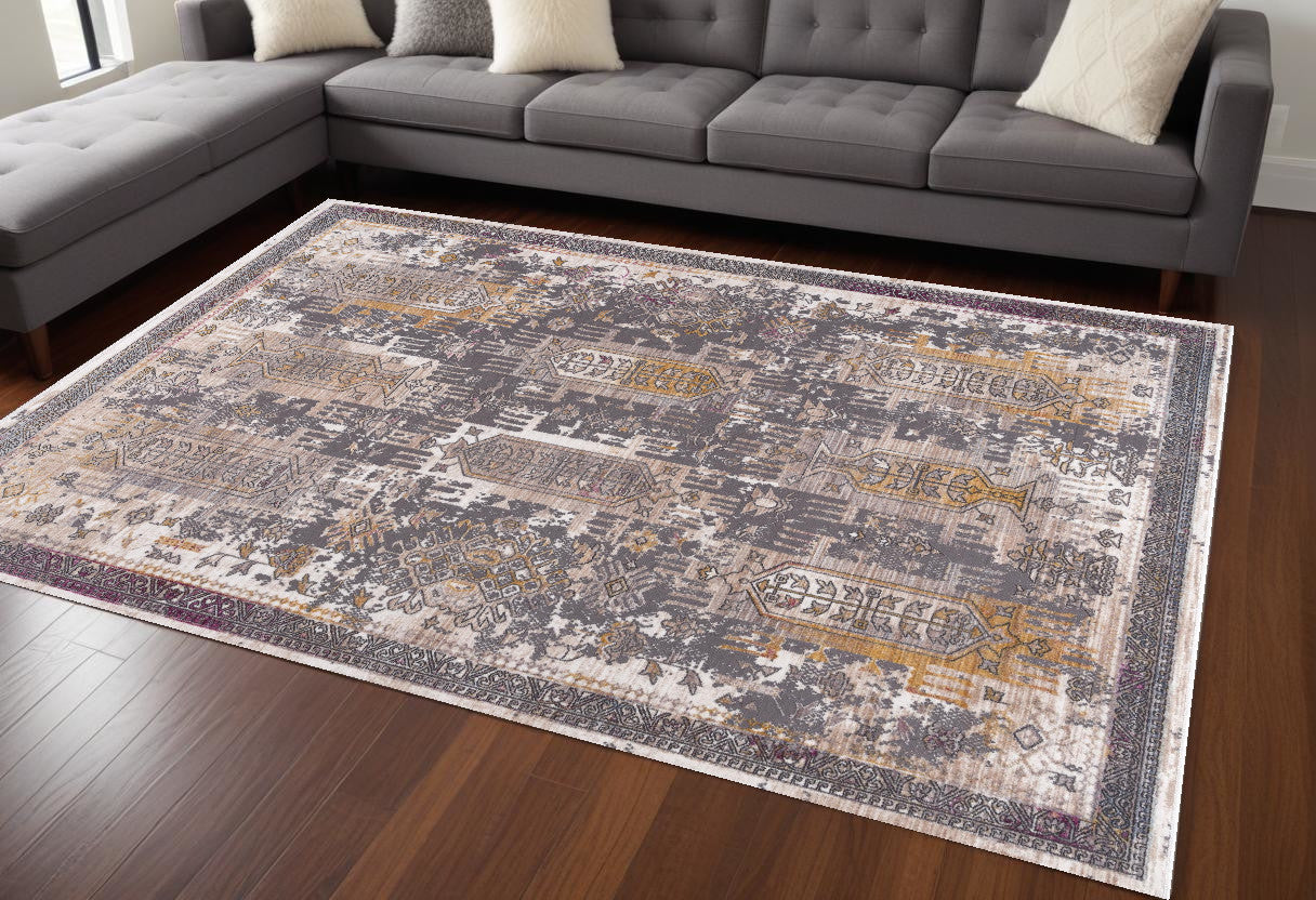 20' Gray And Ivory Oriental Runner Rug-Area Rugs-DECOROLALA
