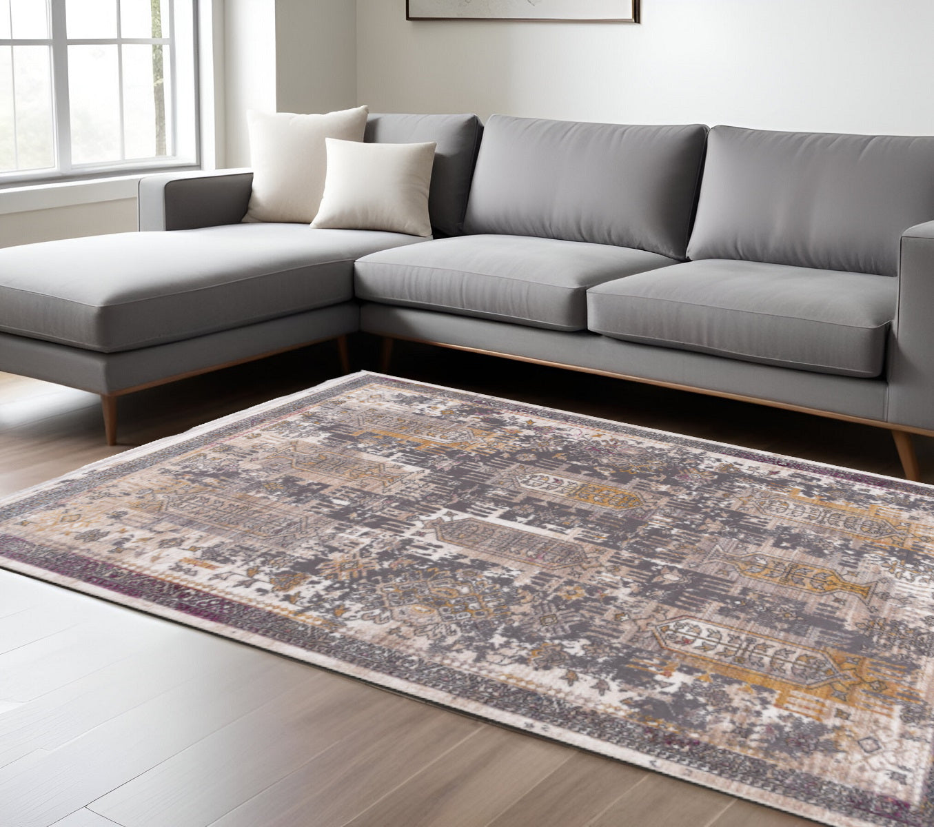 20' Gray And Ivory Oriental Runner Rug-Area Rugs-DECOROLALA
