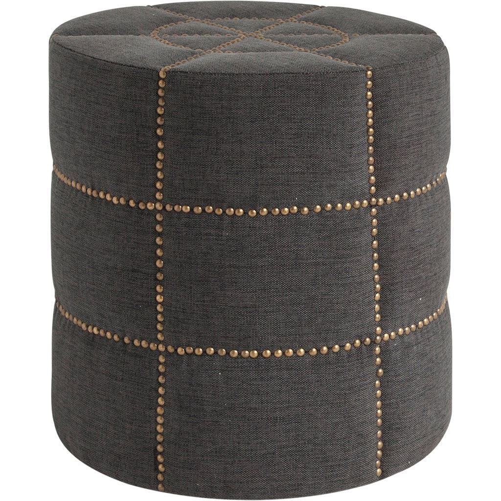 20" Gray Fabric Tufted Round Footstool-Ottomans-DECOROLALA