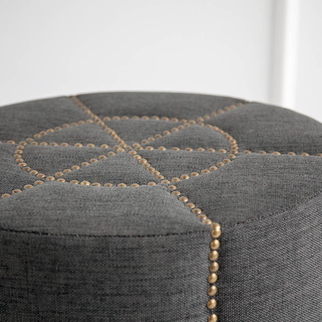 20" Gray Fabric Tufted Round Footstool-Ottomans-DECOROLALA