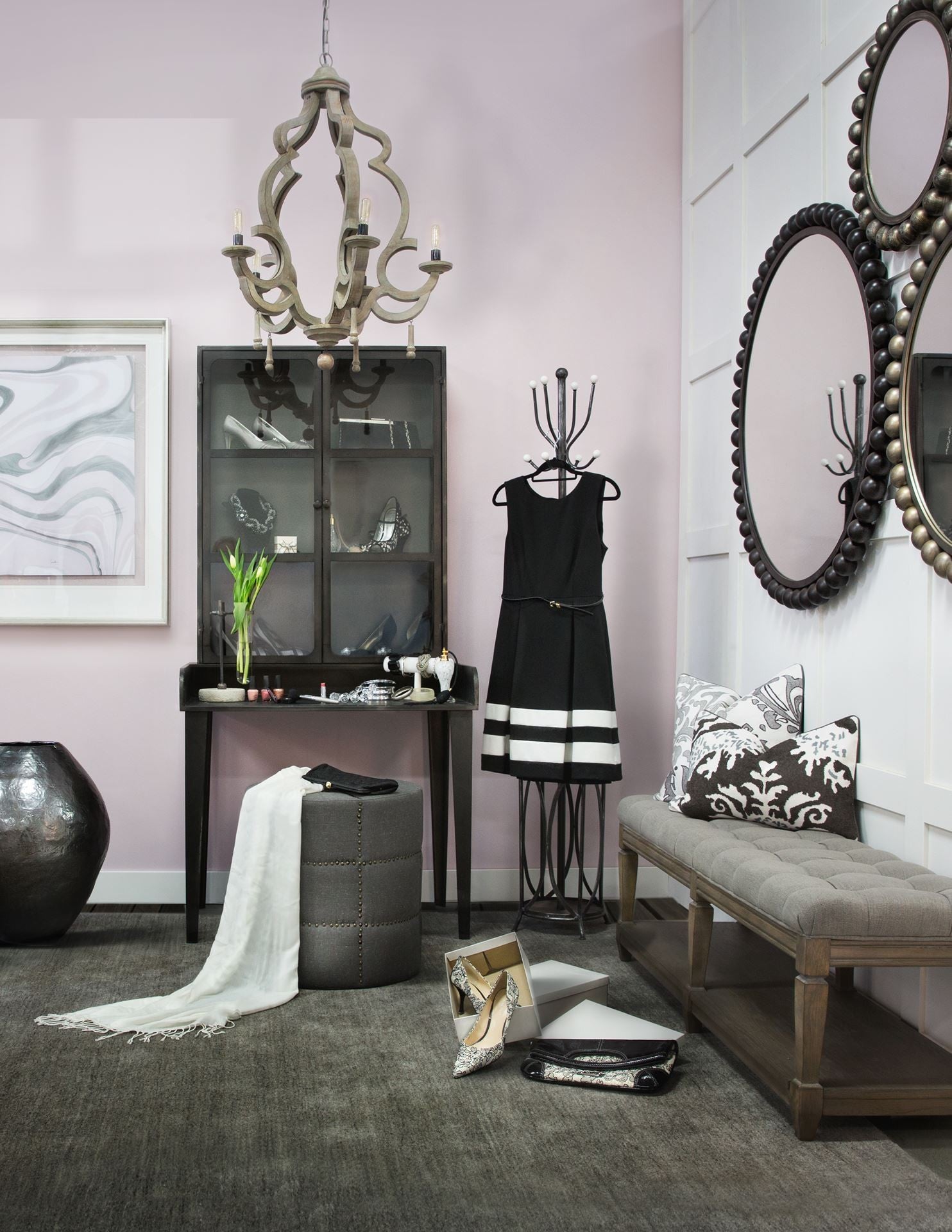 20" Gray Fabric Tufted Round Footstool-Ottomans-DECOROLALA