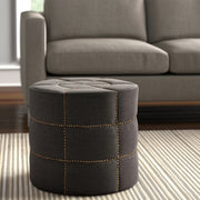 20" Gray Fabric Tufted Round Footstool-Ottomans-DECOROLALA