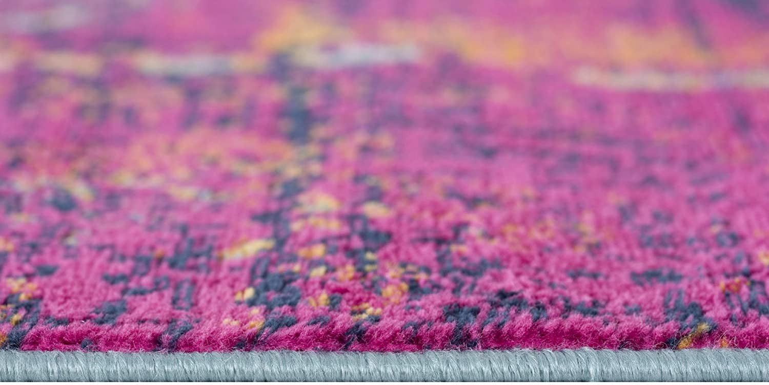 20' Gray Ivory And Magenta Abstract Runner Rug-Area Rugs-DECOROLALA