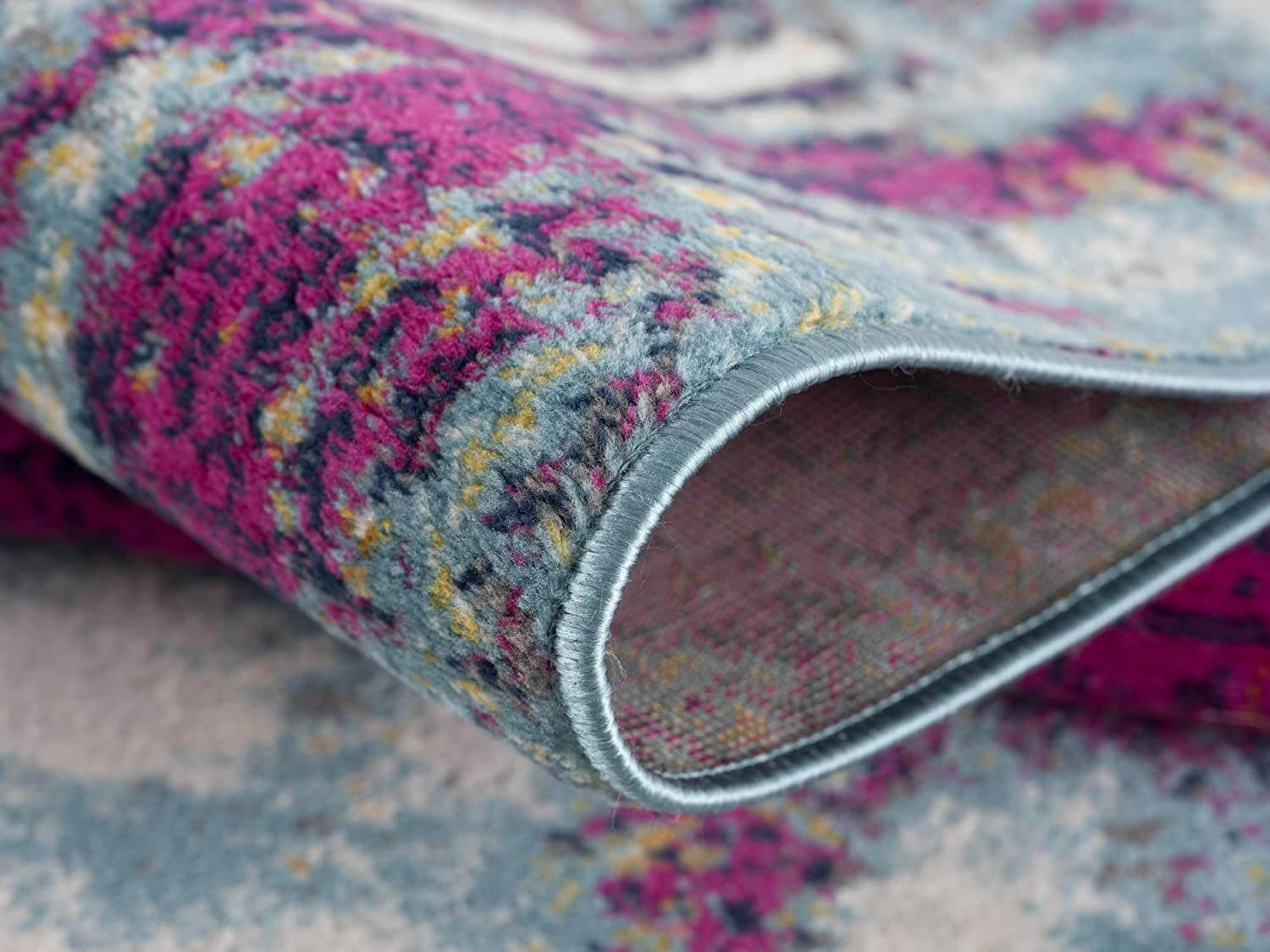 20' Gray Ivory And Magenta Abstract Runner Rug-Area Rugs-DECOROLALA