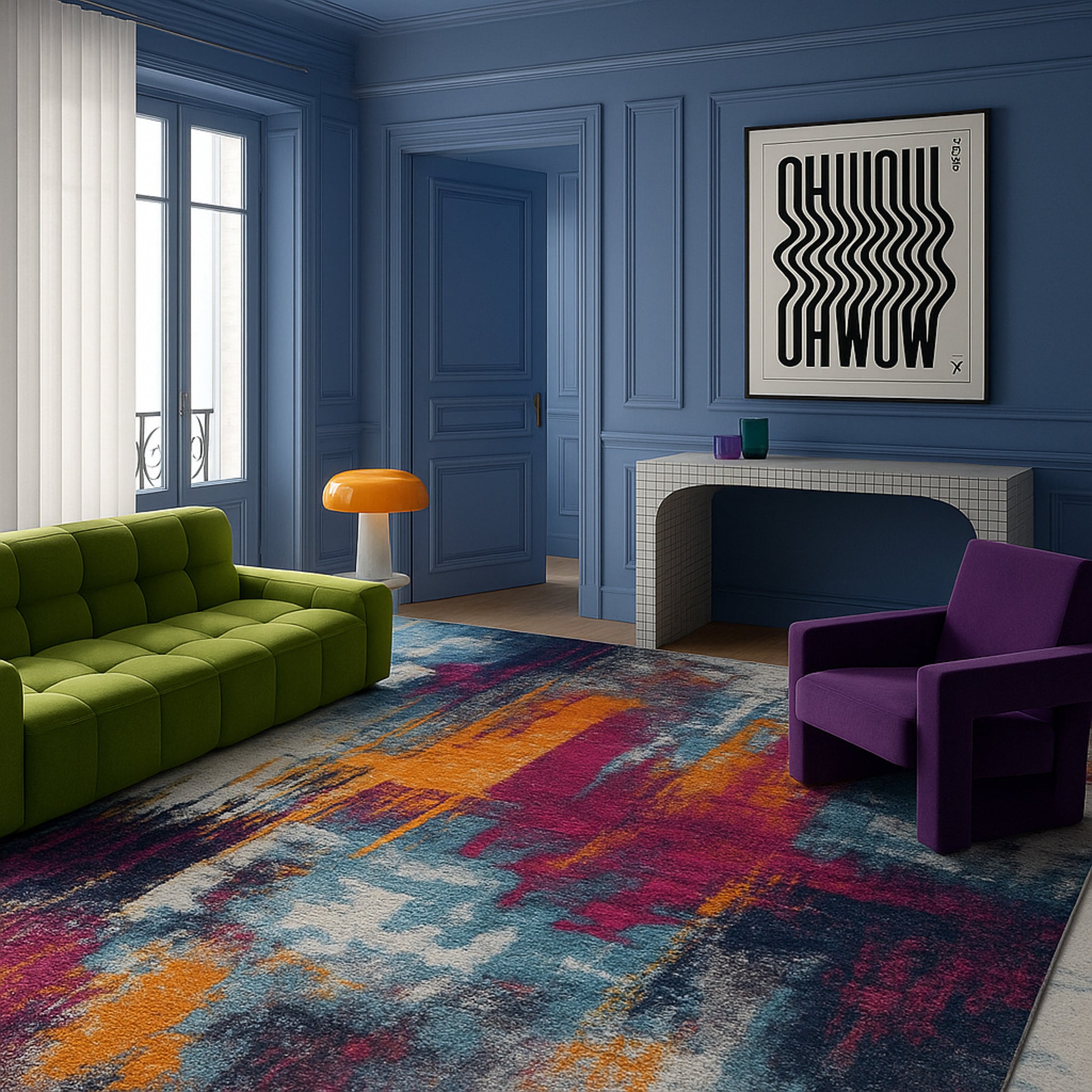 20' Gray Ivory And Magenta Abstract Runner Rug-Area Rugs-DECOROLALA