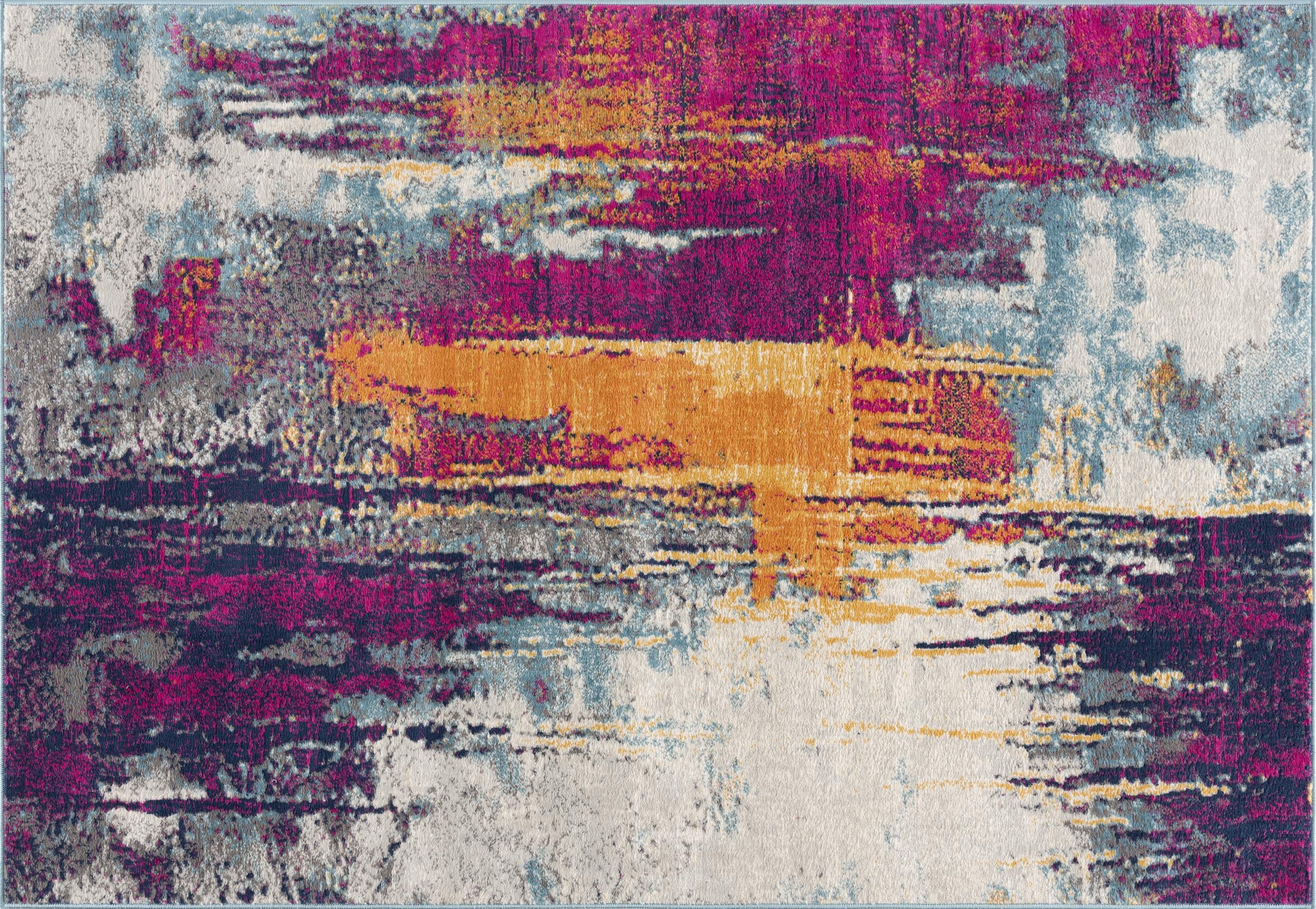 20' Gray Ivory And Magenta Abstract Runner Rug-Area Rugs-DECOROLALA