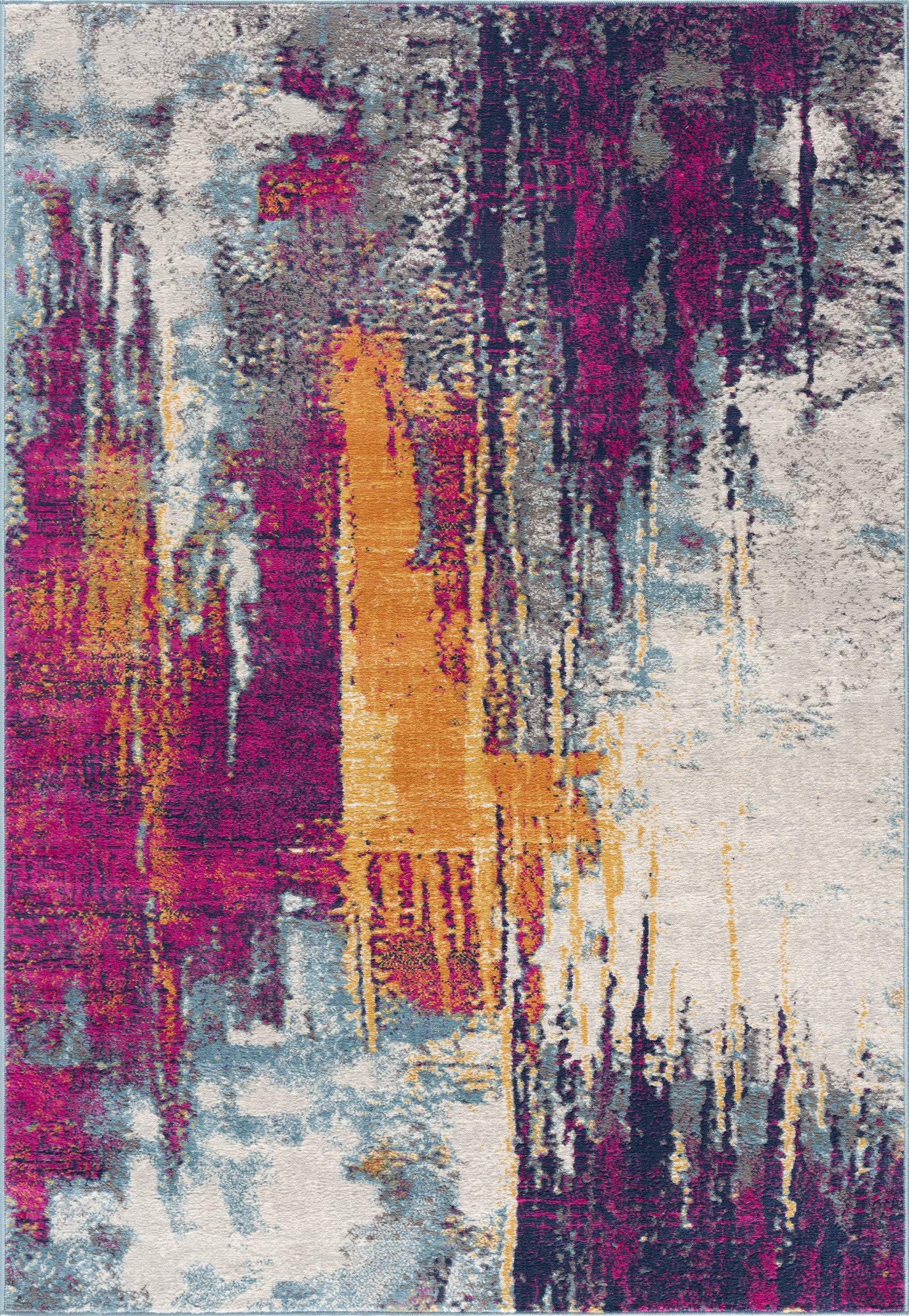 20' Gray Ivory And Magenta Abstract Runner Rug-Area Rugs-DECOROLALA