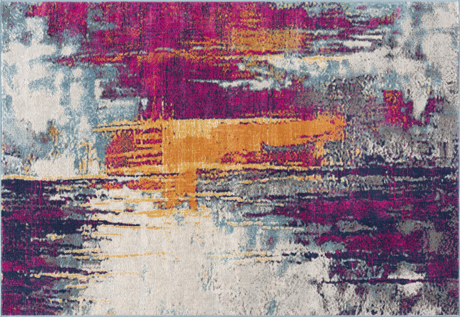 20' Gray Ivory And Magenta Abstract Runner Rug-Area Rugs-DECOROLALA