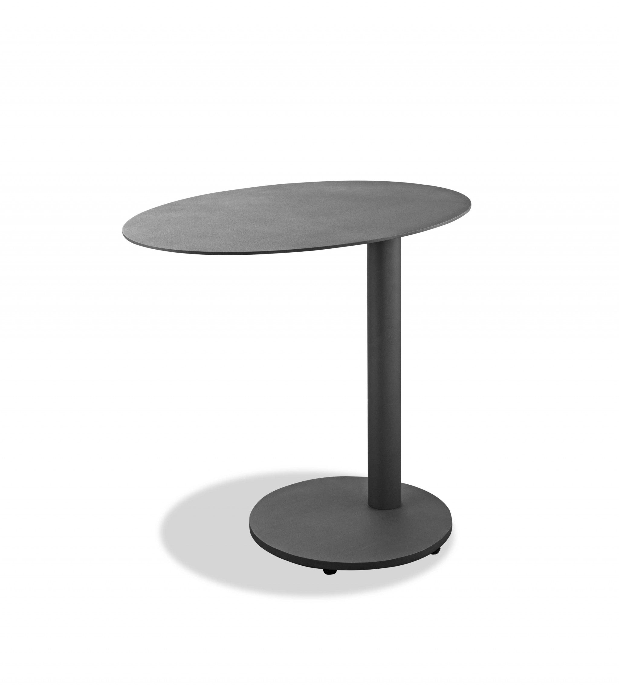 20" Gray Oval Aluminum Outdoor Side Table-Outdoor Tables-DECOROLALA