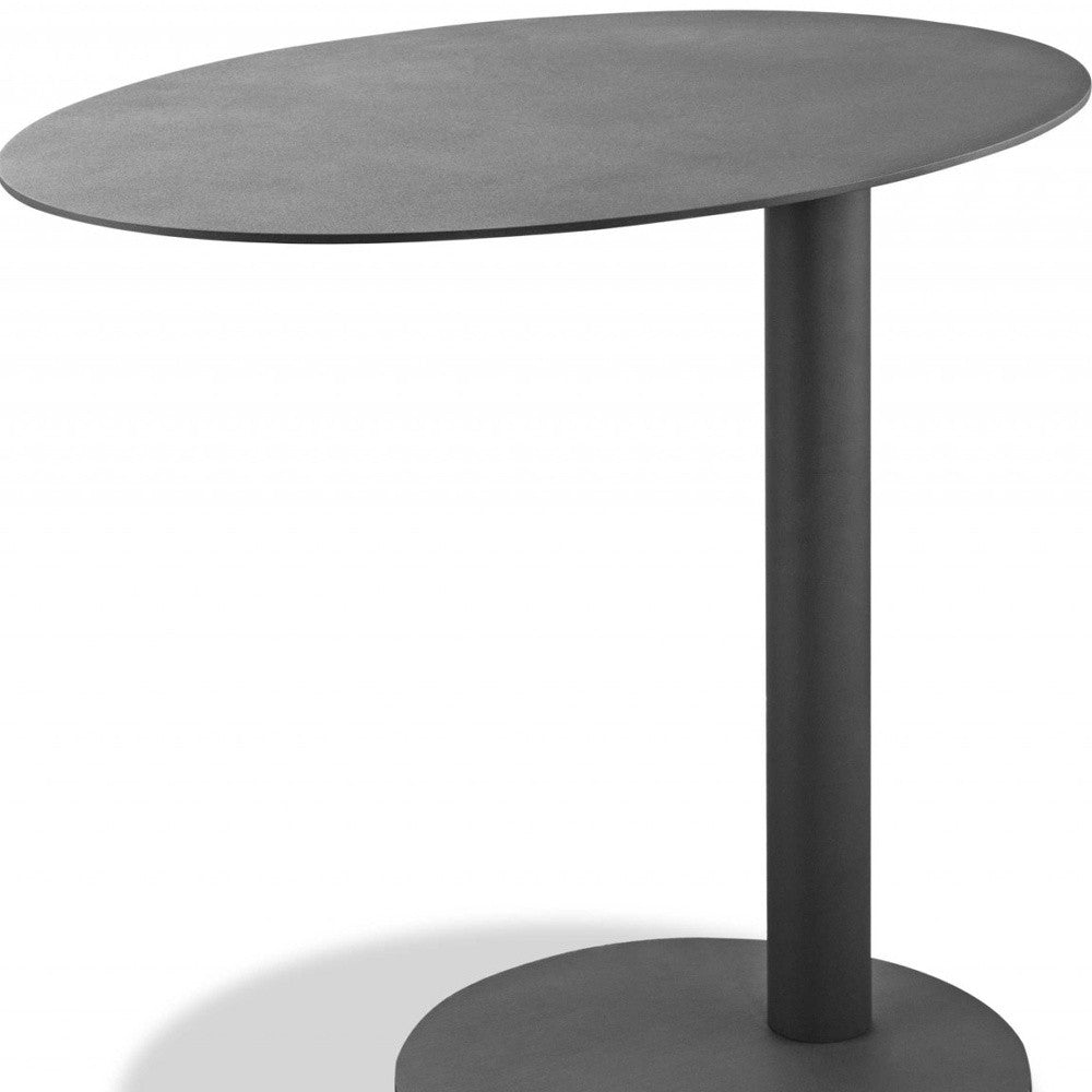 20" Gray Oval Aluminum Outdoor Side Table-Outdoor Tables-DECOROLALA