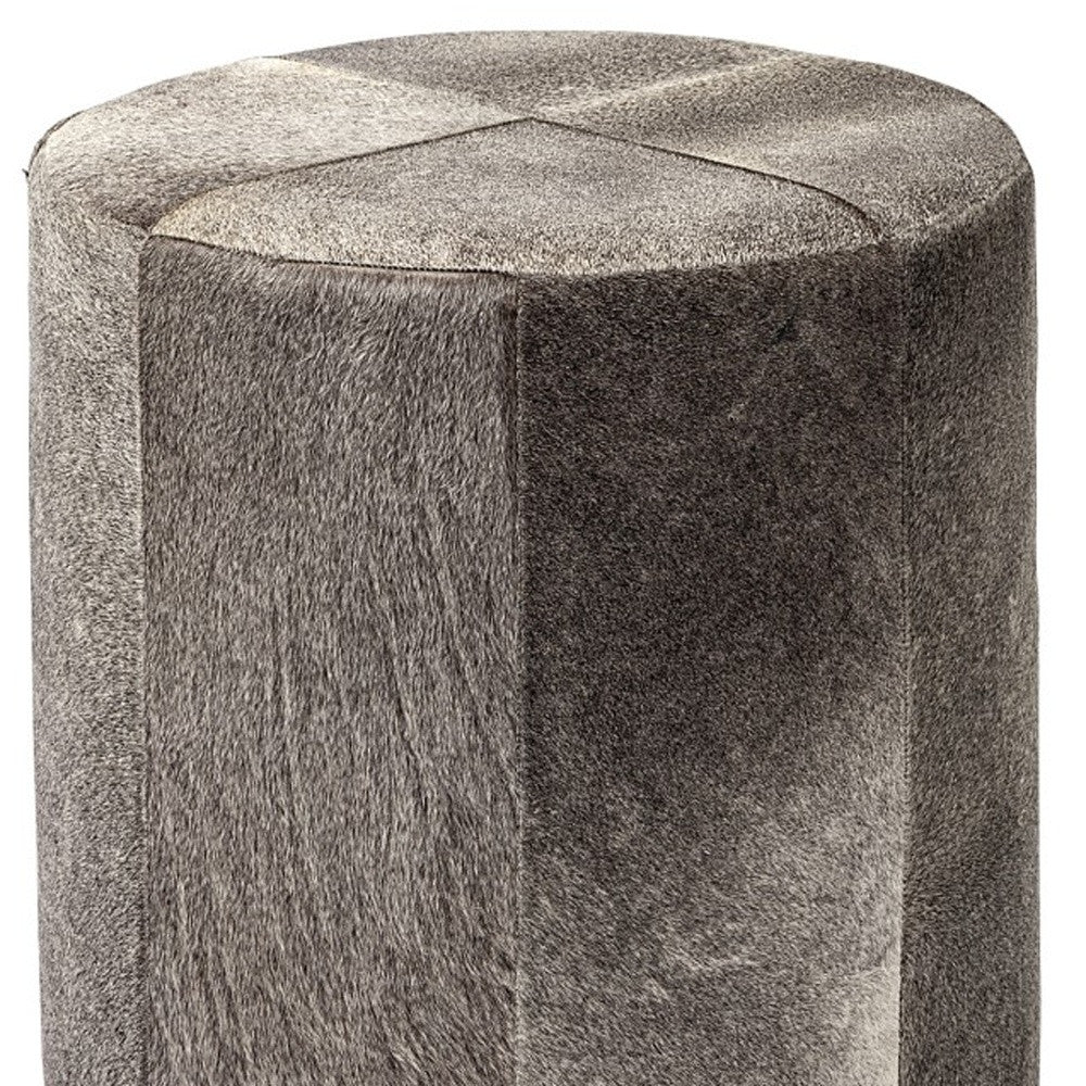 20" Gray Wool And Brown Footstool Ottoman-Ottomans-DECOROLALA