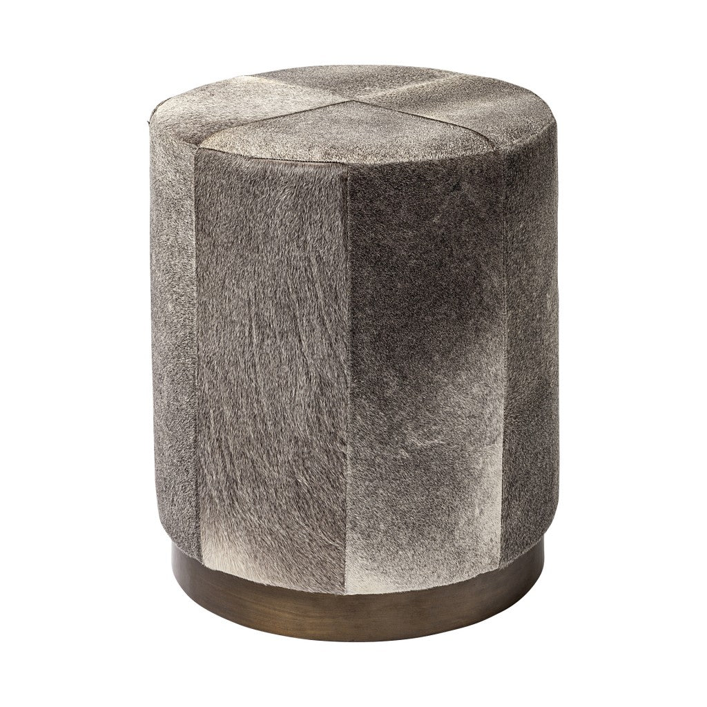 20" Gray Wool And Brown Footstool Ottoman-Ottomans-DECOROLALA