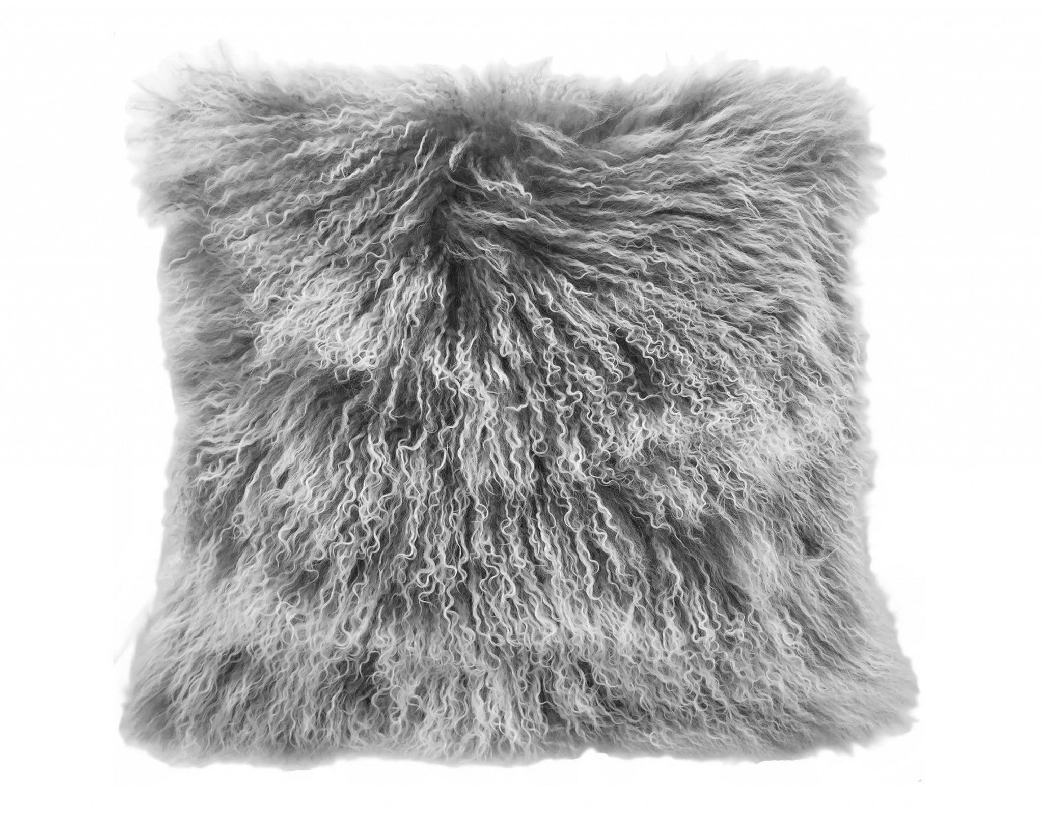 20" Grey Genuine Tibetan Lamb Fur Pillow With Microsuede Backing-Accent Throw Pillows-DECOROLALA
