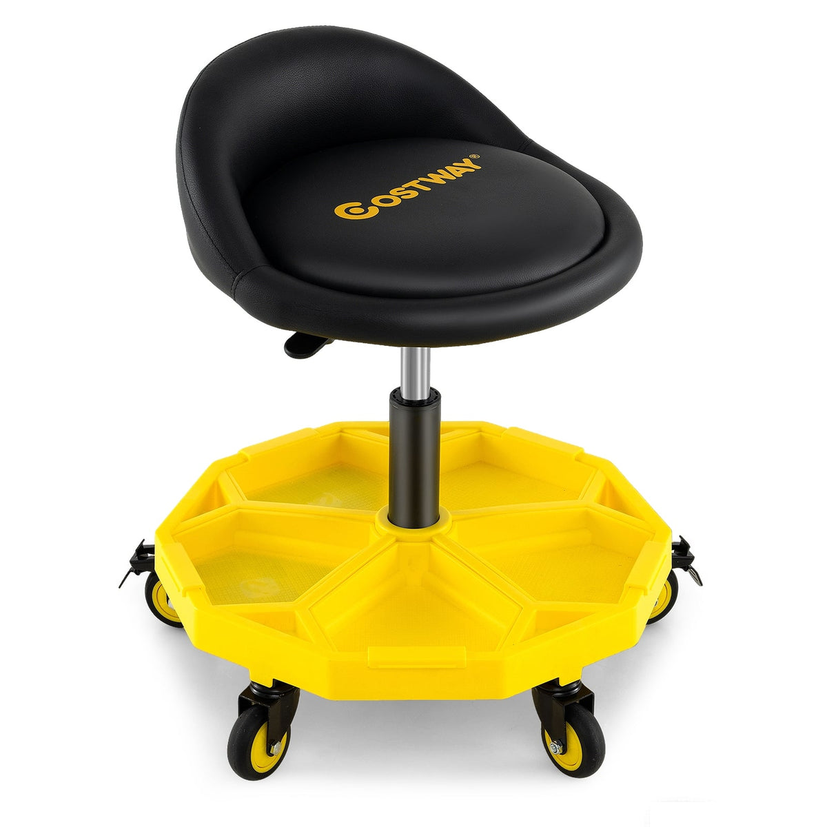 20 Inch-25 Inch Height Adjustable Rolling Garage Stool with Tool Tray Storage-Yellow-Garages-DECOROLALA