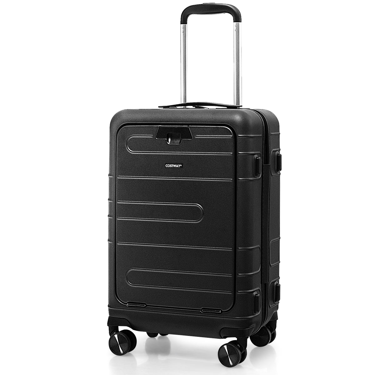 20 Inch Carry-on Luggage PC Hardside Suitcase TSA Lock with Front Pocket and USB Port-Black-Camping Equipment-DECOROLALA