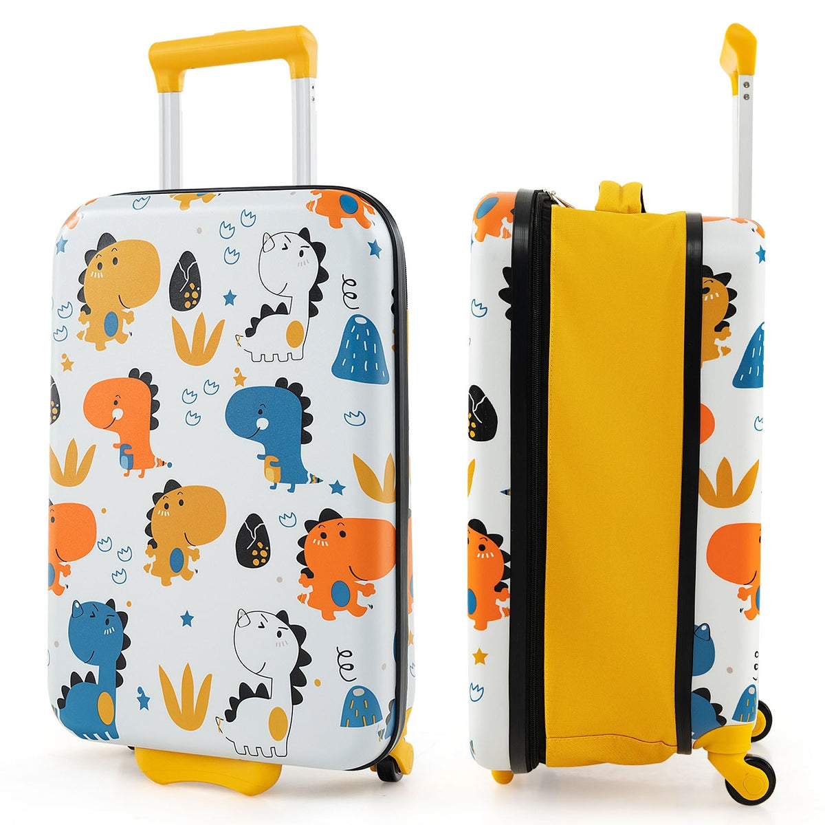 20 Inch Kids Rolling Luggage Foldable Hardshell Carry-on Suitcase on Wheels-Yellow-Kids Suitcases-DECOROLALA