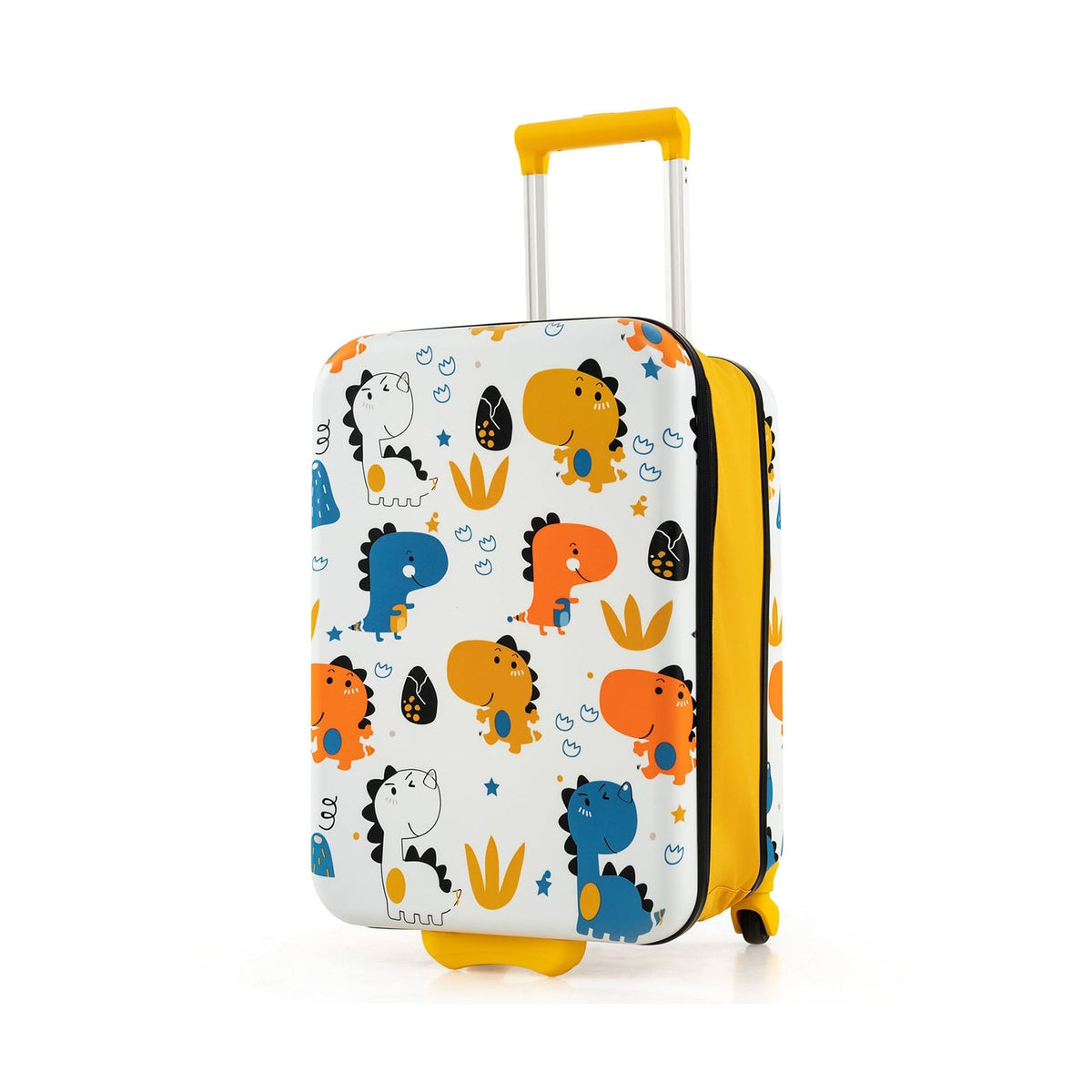 20 Inch Kids Rolling Luggage Foldable Hardshell Carry-on Suitcase on Wheels-Yellow-Kids Suitcases-DECOROLALA
