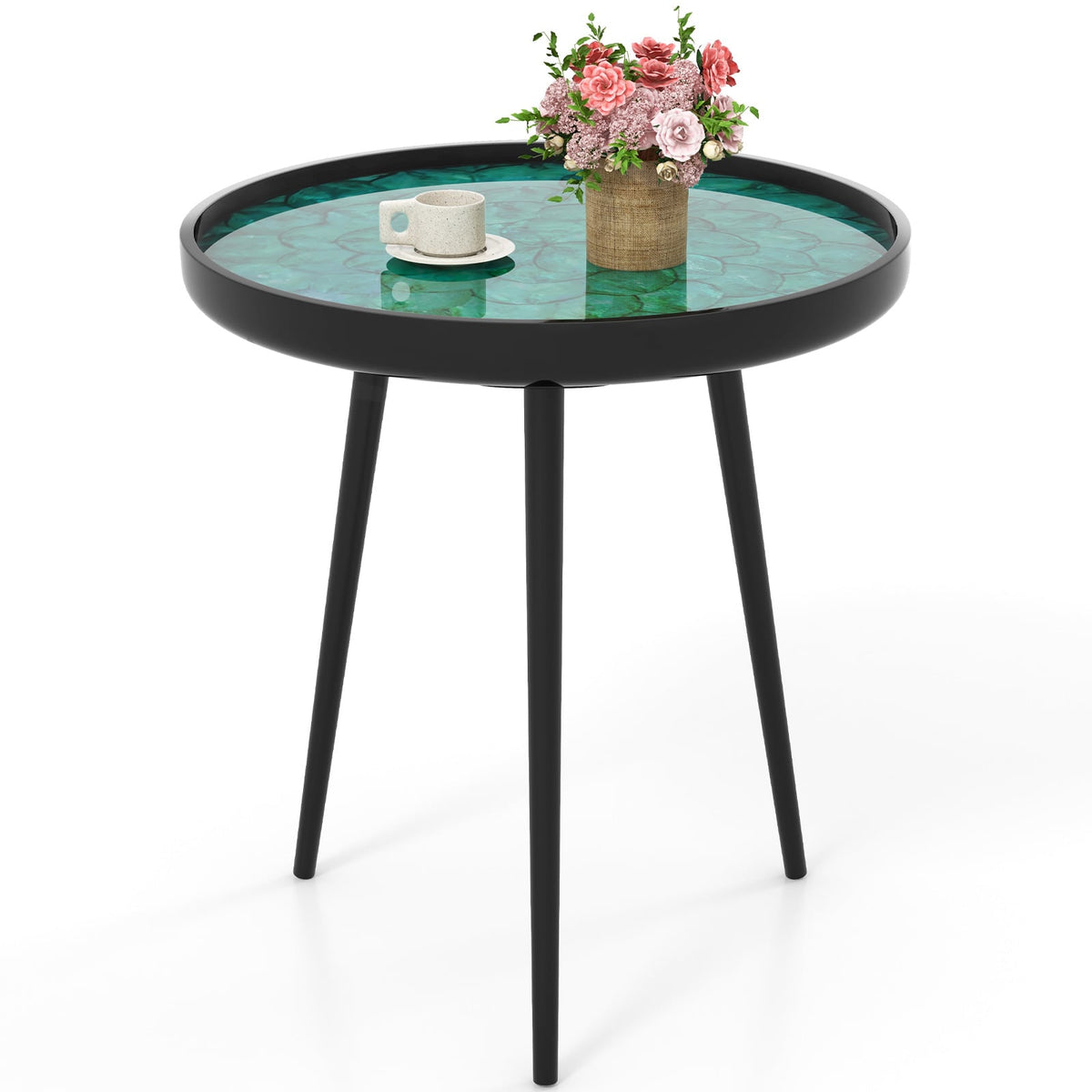 20 Inch Mid-century Modern Coffee End Table with Sea Shell Decoration-Green-End & Side Tables-DECOROLALA