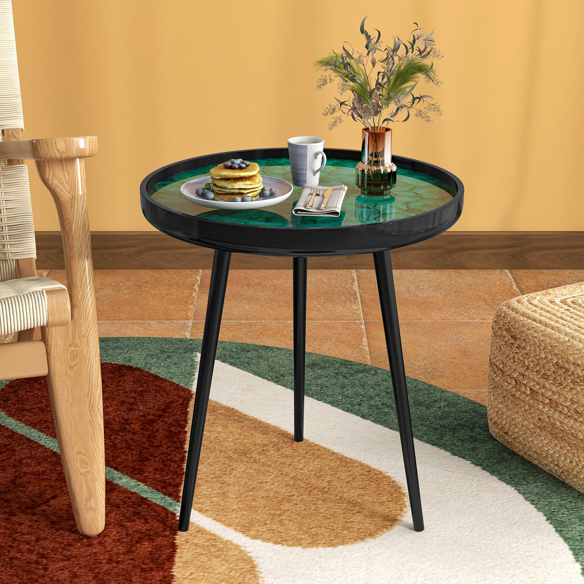 20 Inch Mid-century Modern Coffee End Table with Sea Shell Decoration-Green-End & Side Tables-DECOROLALA
