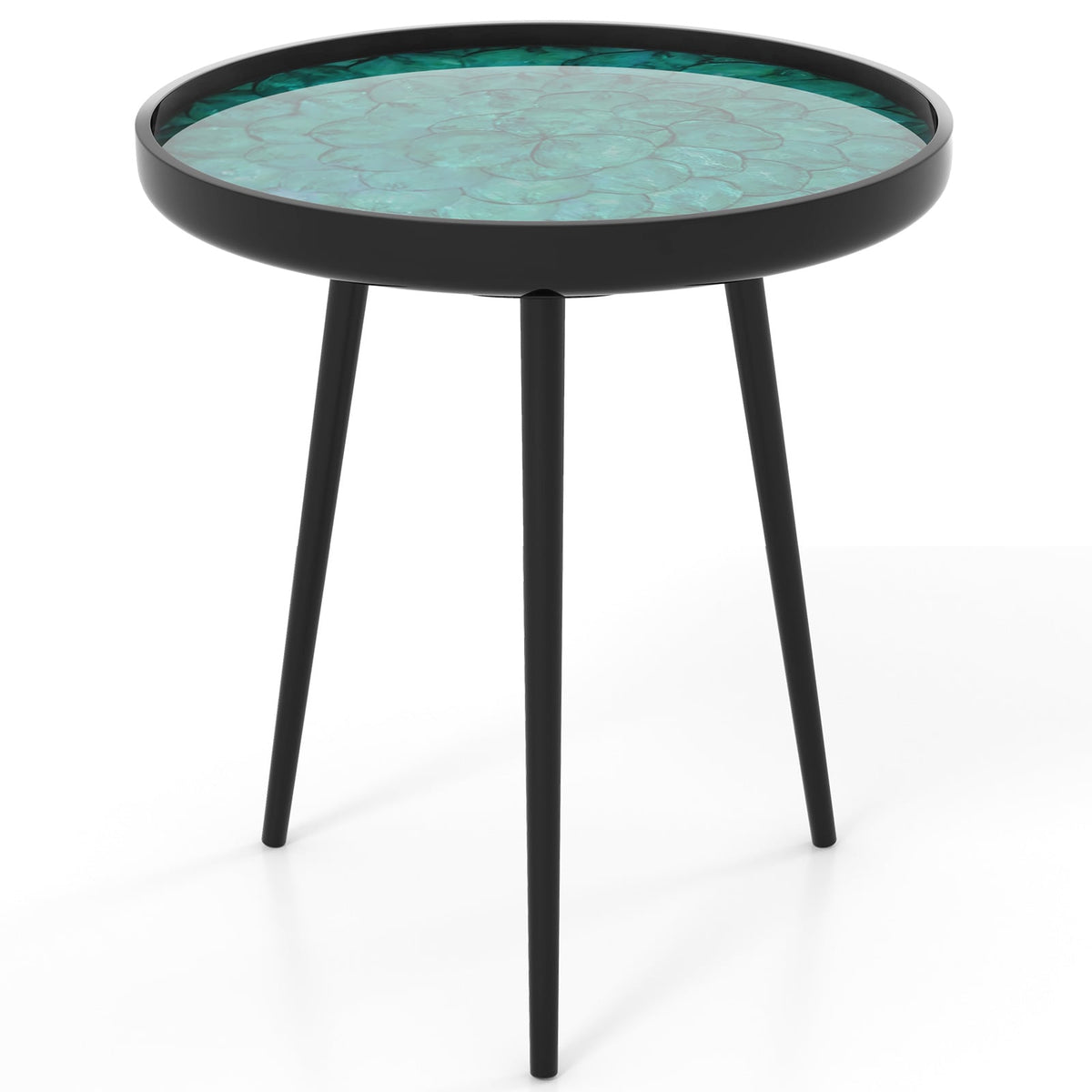 20 Inch Mid-century Modern Coffee End Table with Sea Shell Decoration-Green-End & Side Tables-DECOROLALA
