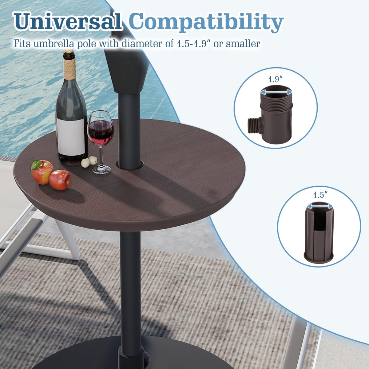 20 Inch Outdoor Adjustable Umbrella Table for 2 Sizes Patio Umbrella Pole-Coffee-Outdoor Umbrella Bases-DECOROLALA