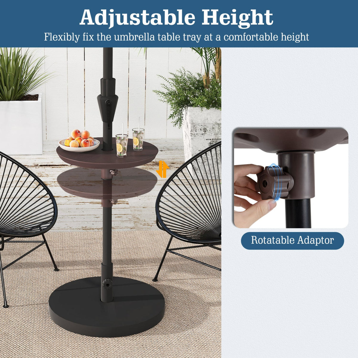 20 Inch Outdoor Adjustable Umbrella Table for 2 Sizes Patio Umbrella Pole-Coffee-Outdoor Umbrella Bases-DECOROLALA