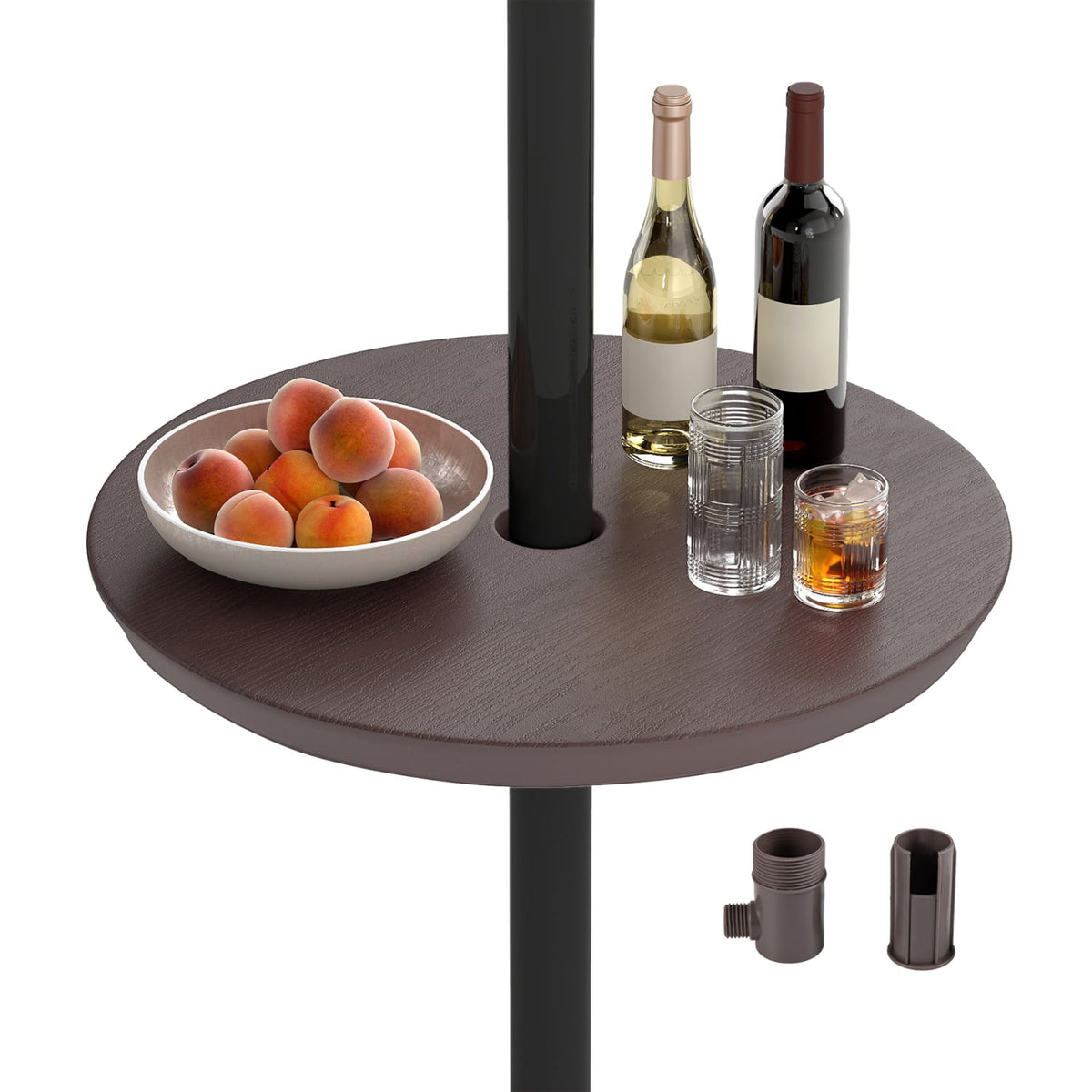 20 Inch Outdoor Adjustable Umbrella Table for 2 Sizes Patio Umbrella Pole-Coffee-Outdoor Umbrella Bases-DECOROLALA