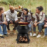 20 Inch Patio Fire Pit Metal Camping Fire Bowl with Pot Holder and Storage Shelf-Black-Fire Pits-DECOROLALA