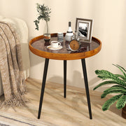 20 Inch Round End Table with Sea Shell Decoration and Epoxy Resin Finish-Brown-End & Side Tables-DECOROLALA