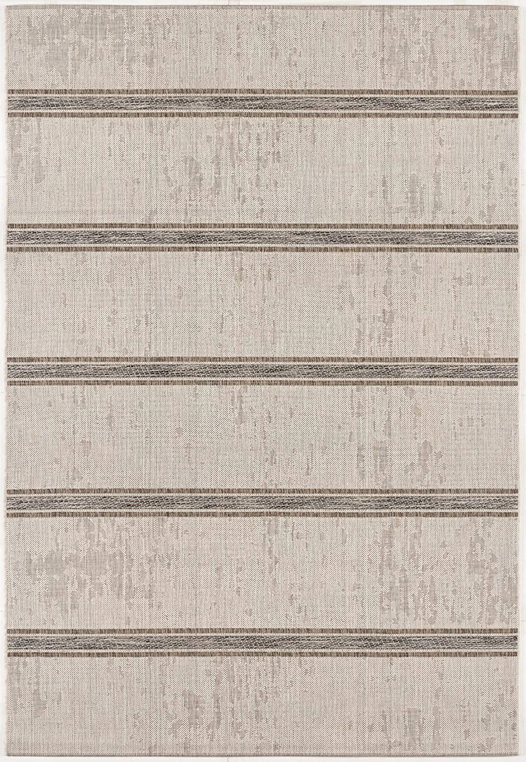 20' Ivory And Gray Striped Runner Rug-Area Rugs-DECOROLALA