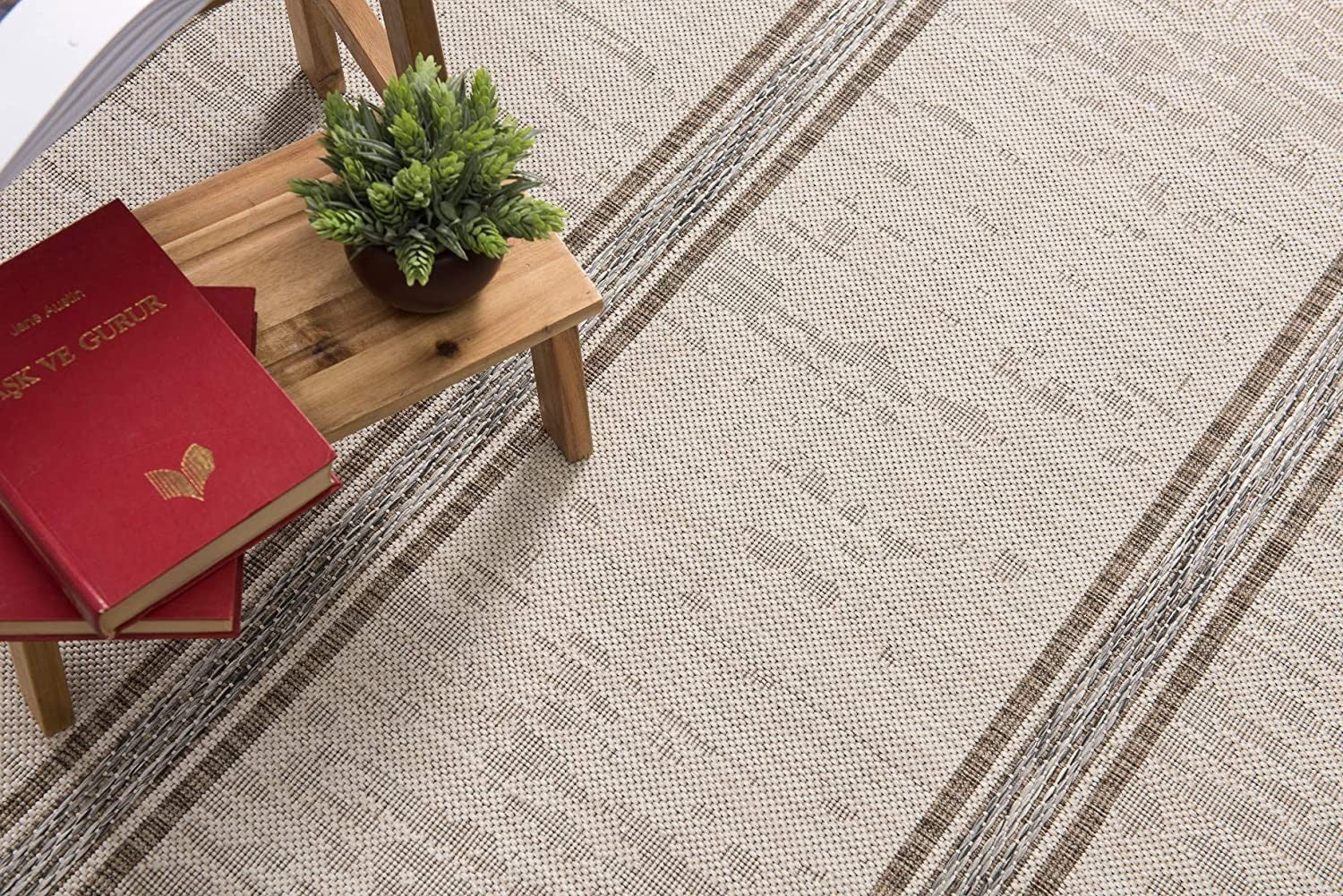 20' Ivory And Gray Striped Runner Rug-Area Rugs-DECOROLALA