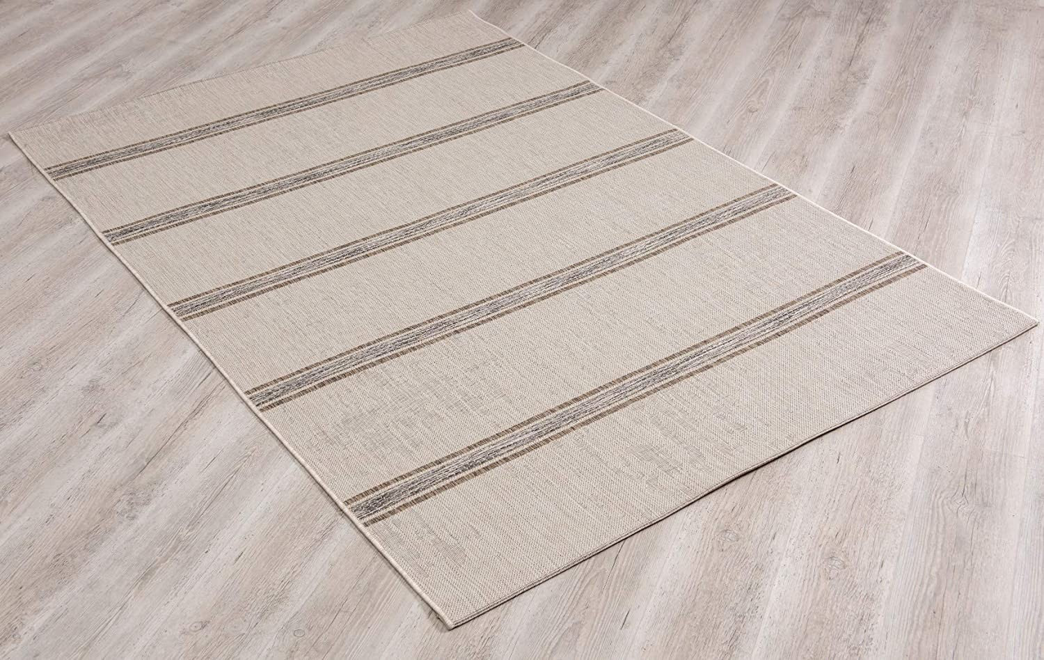 20' Ivory And Gray Striped Runner Rug-Area Rugs-DECOROLALA