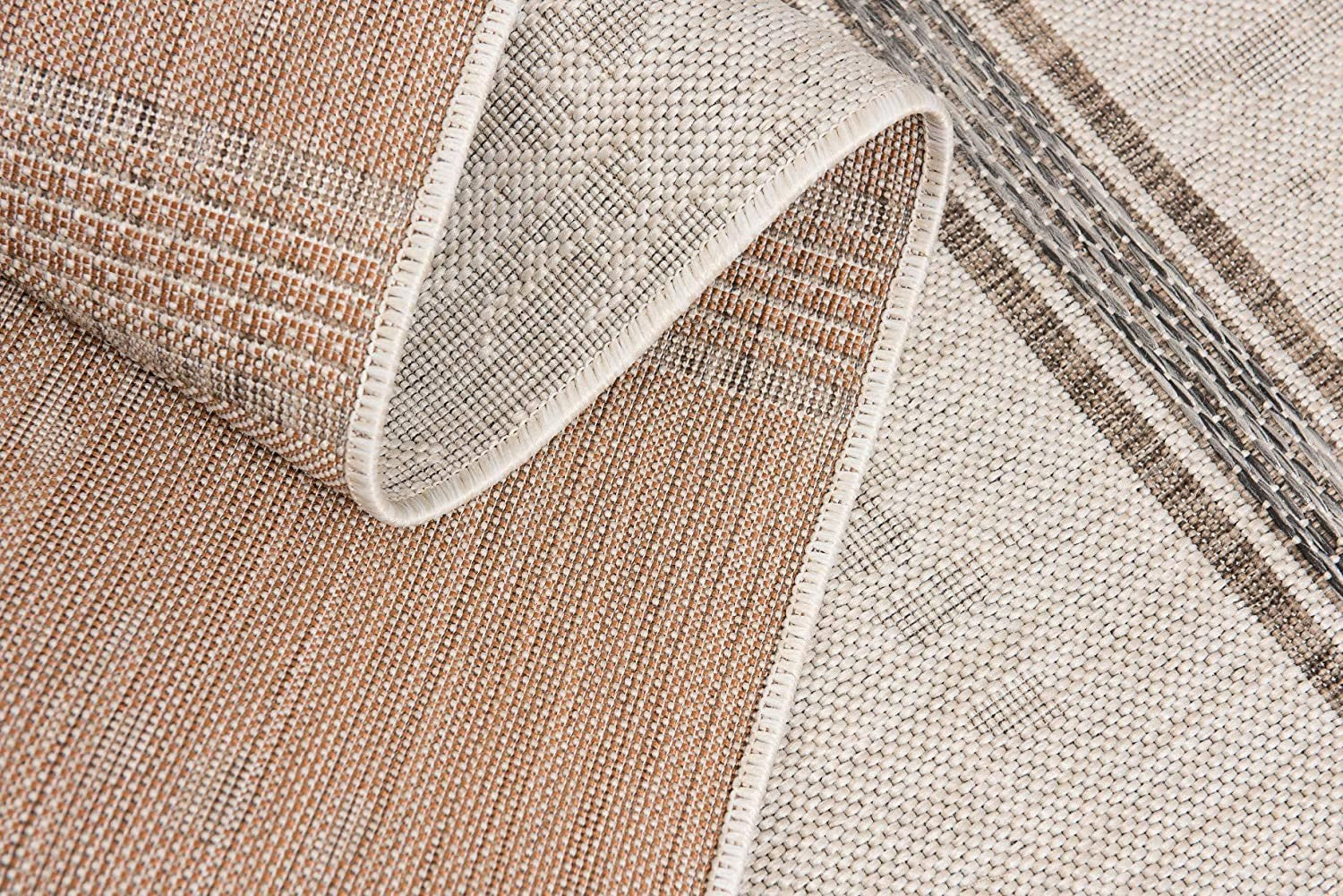 20' Ivory And Gray Striped Runner Rug-Area Rugs-DECOROLALA