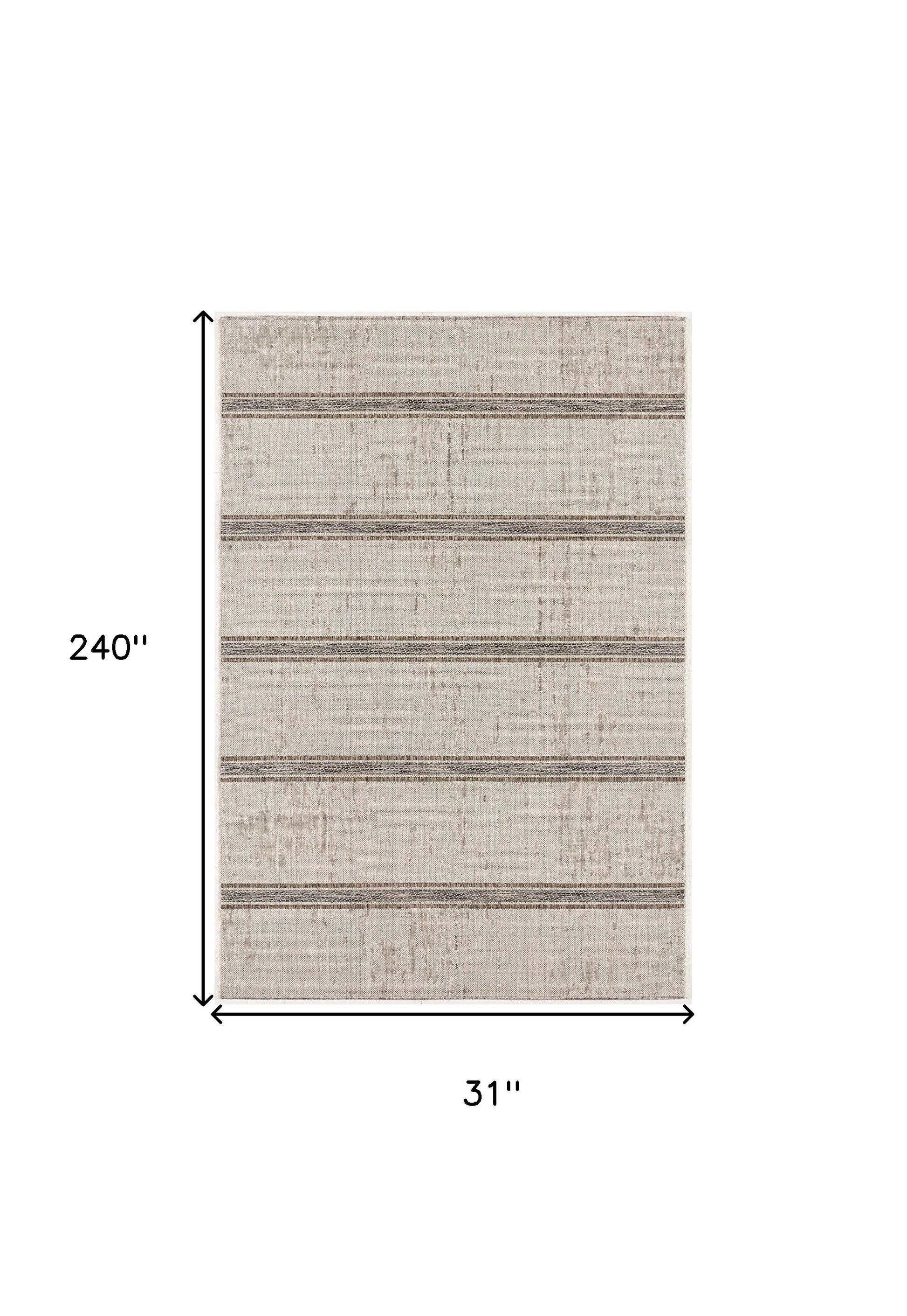 20' Ivory And Gray Striped Runner Rug-Area Rugs-DECOROLALA