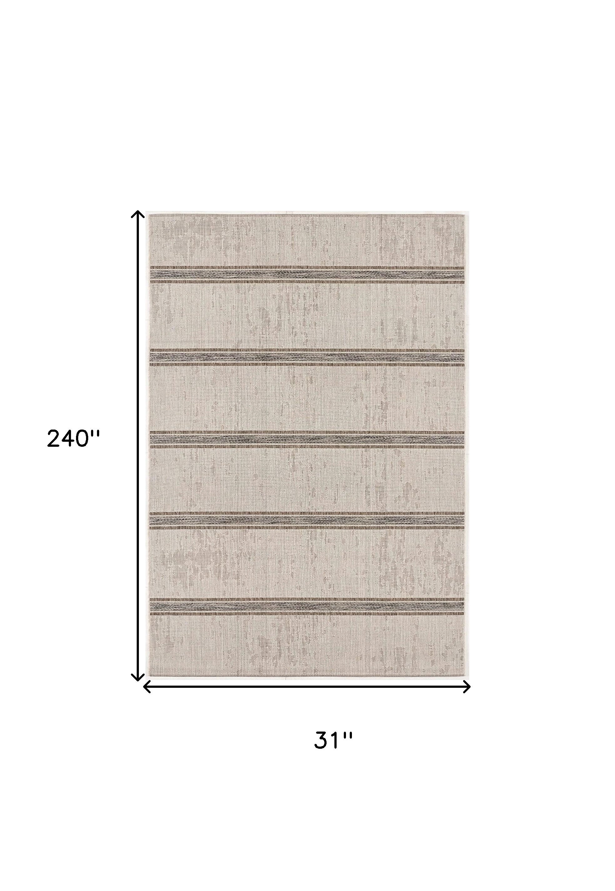 20' Ivory And Gray Striped Runner Rug-Area Rugs-DECOROLALA