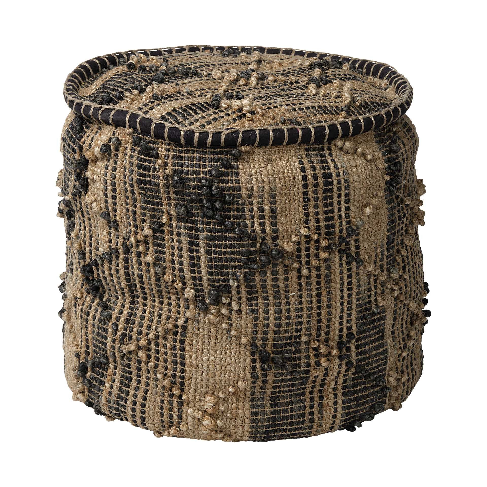 20" Jute Cylinder Geometric Pouf Ottoman-Ottomans-DECOROLALA