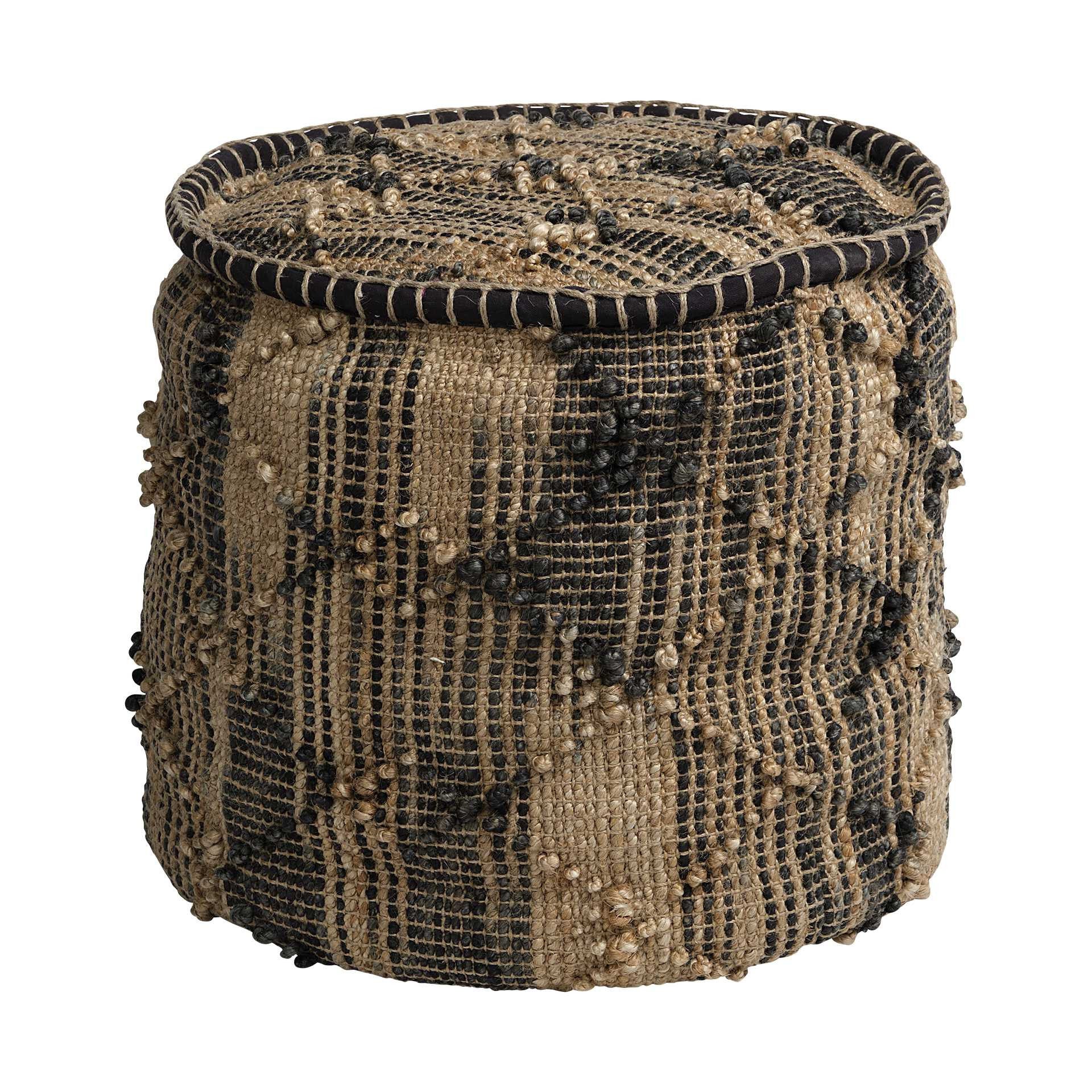 20" Jute Cylinder Geometric Pouf Ottoman-Ottomans-DECOROLALA