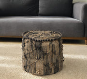 20" Jute Cylinder Geometric Pouf Ottoman-Ottomans-DECOROLALA