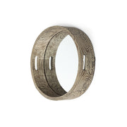 20" Light Brown Round Wood Indoor Outdoor Serving Tray With Handles-Trays-DECOROLALA