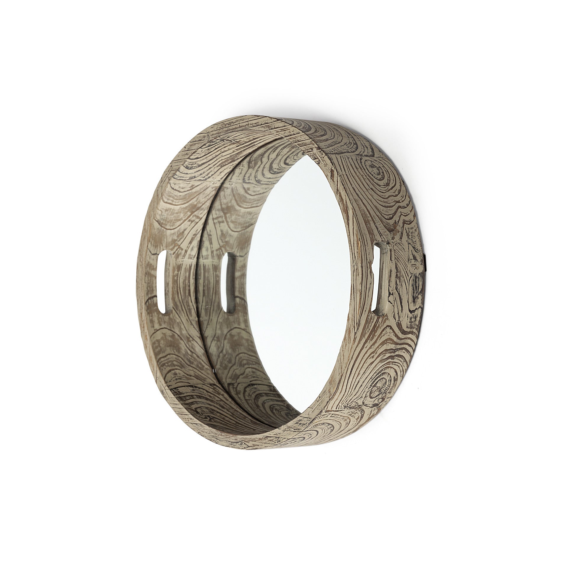 20" Light Brown Round Wood Indoor Outdoor Serving Tray With Handles-Trays-DECOROLALA