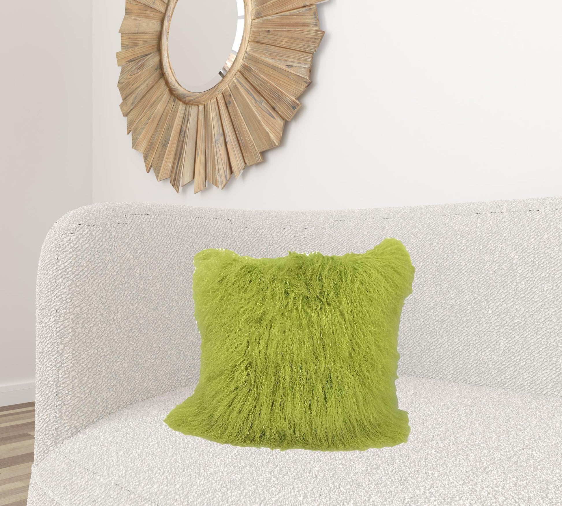 20" Lime Green Genuine Tibetan Lamb Fur Pillow With Microsuede Backing-Accent Throw Pillows-DECOROLALA